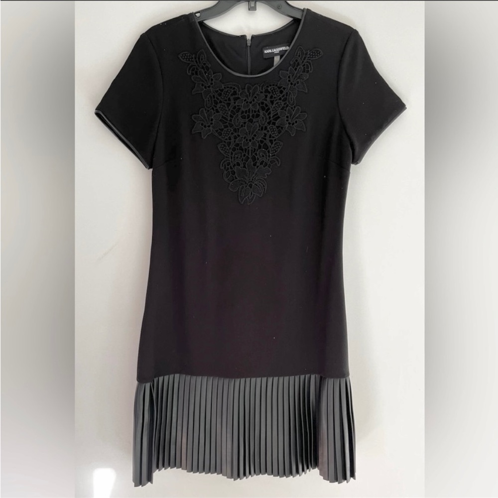 Karl Lagerfeld Black Dress with Gray Pleated Hem